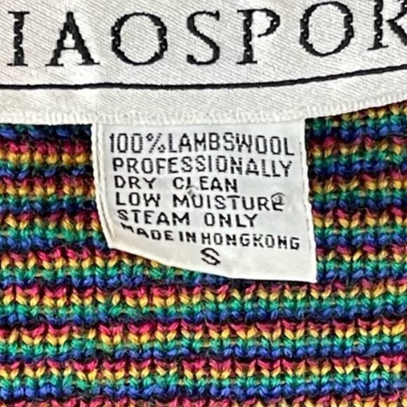 Vintage 100% Lambswool Plaid Cardigan Sweater Small Black Multicolor V-Neck - Picture 11 of 13